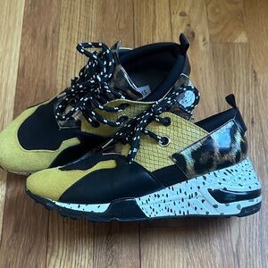 Steve Madden Leopard Print and Yellow Sneakers